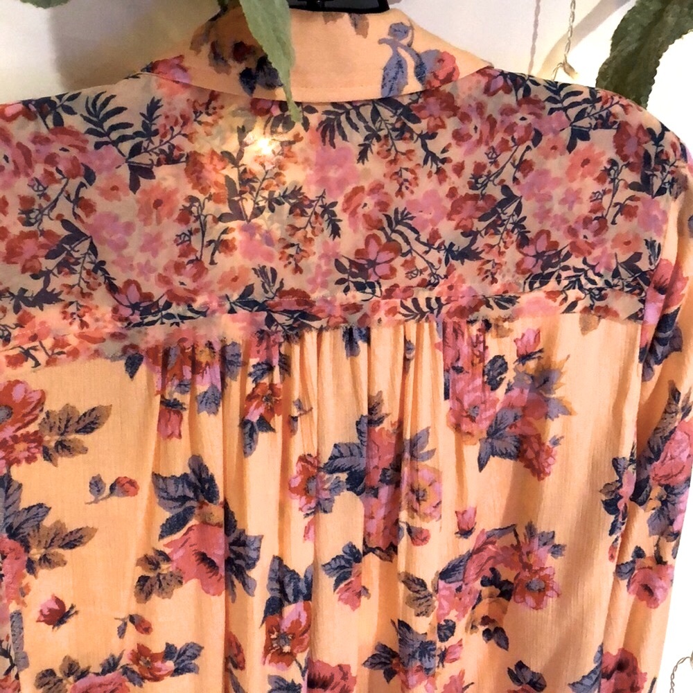 Free People Hold On To Me Button Down Shirt Coral Combo - Picture 10 of 15